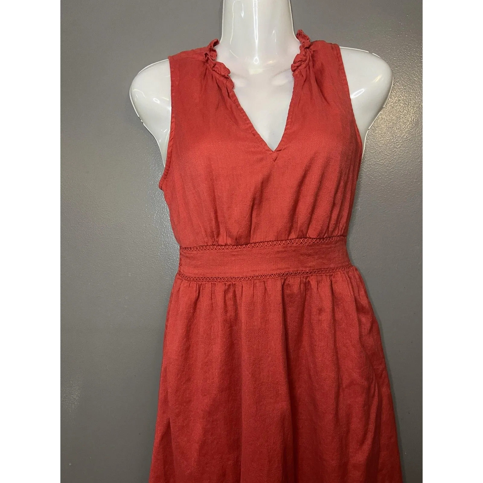 Old Navy Dress Womens XS Red Sleeveless V Neck Midi High Low Hem Cotton Summer - Image 2