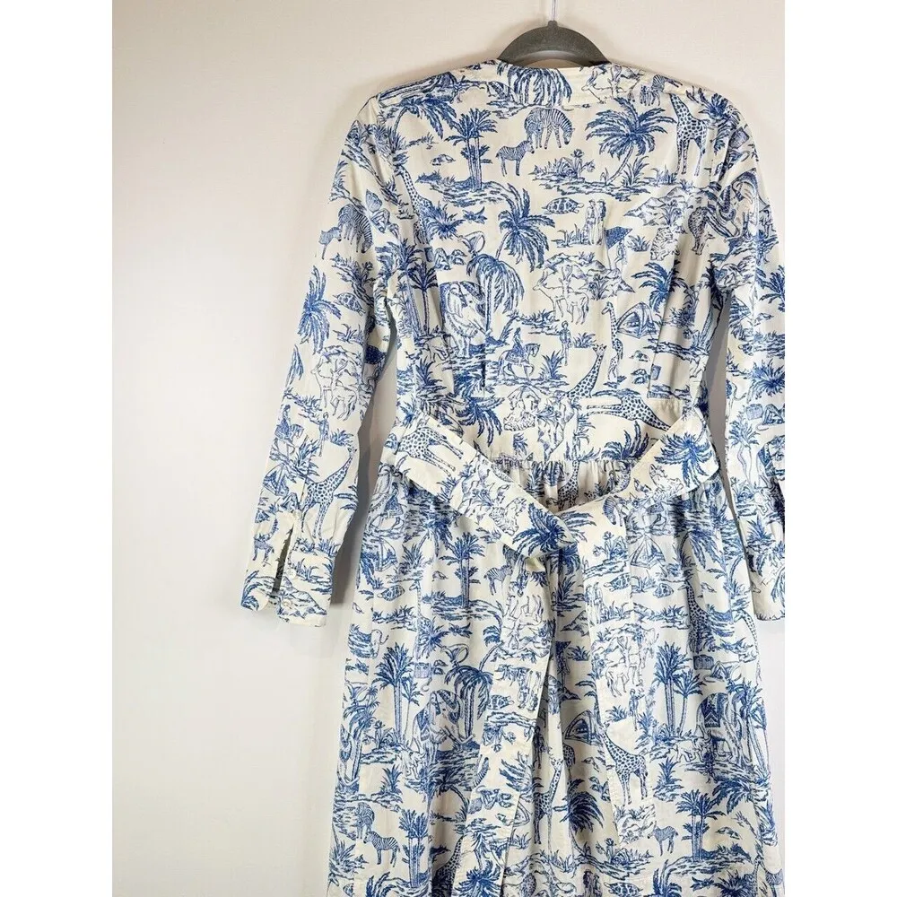 Tory Burch Dress Blue Far And Away Mini Joy De Toile Shirtdress Safari Size 2 - Image 10