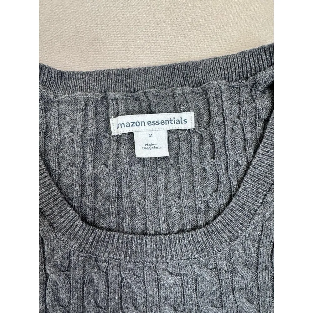 Amazon Essentials Pullover Sweater Womens Size M Chunky Knit Cable Knit Cozy Gray Size M - Image 6