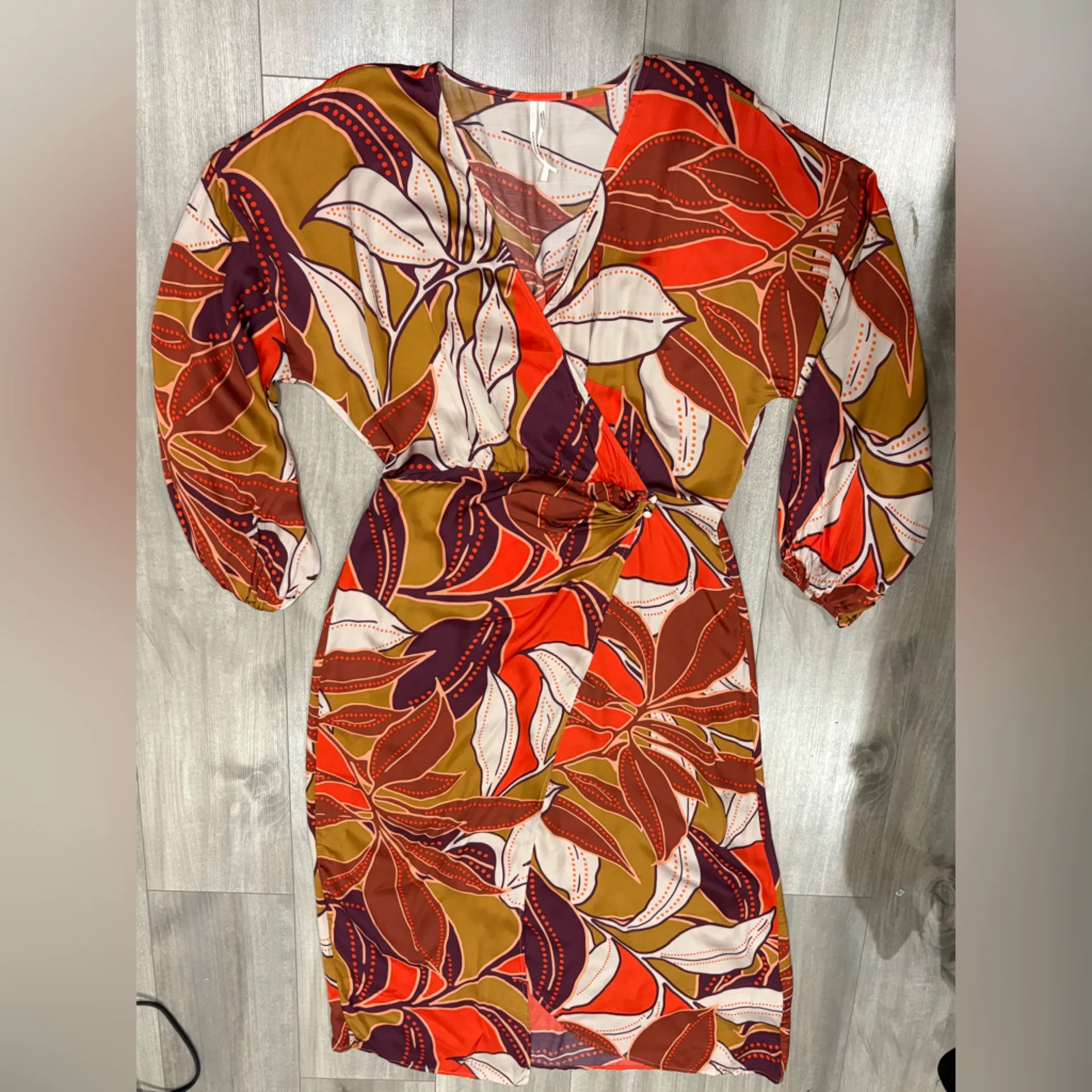 Anthropologie Floral Printed Midi, Long Sleeve Dress Size L - Image 8