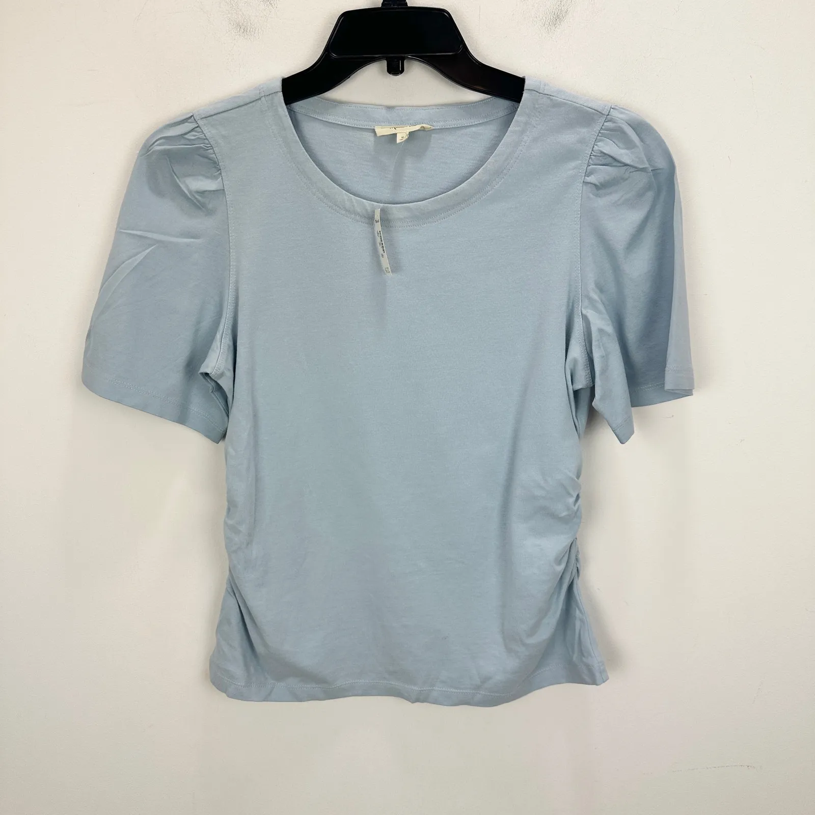 Madewell Side Cinch Puff Sleeve Tee Shirt Cotton Feather Blue Round Neck M NWT - Image 3
