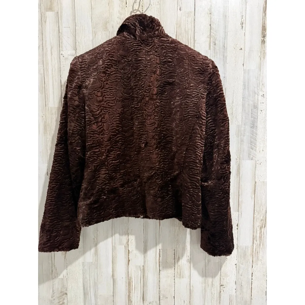 Giancarlo Ferrari Jacket Womens 12 Brown Textured Faux Fur Full Zip Lined - Image 3