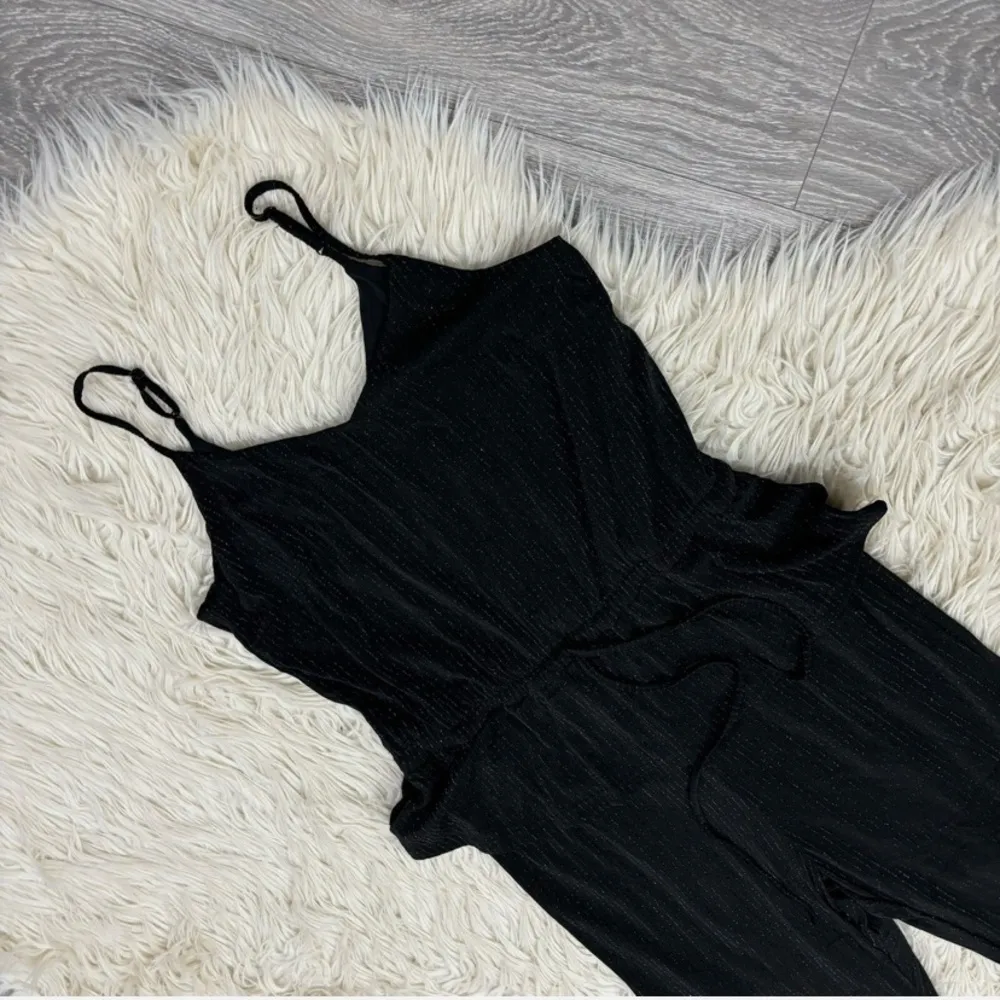 $280 GARMENTORY ICHI ANTIQUITES Metallic Striped Peplum Jumpsuit In Black xs - Image 4