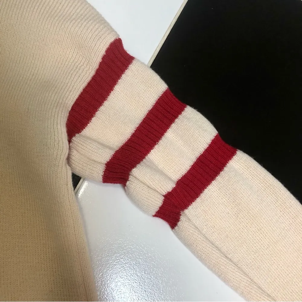 Vintage 60s 70s EIR Sweater Funnel Neck Zipper Detail Ribbed Varsity Academia M Tan Size M - Image 3