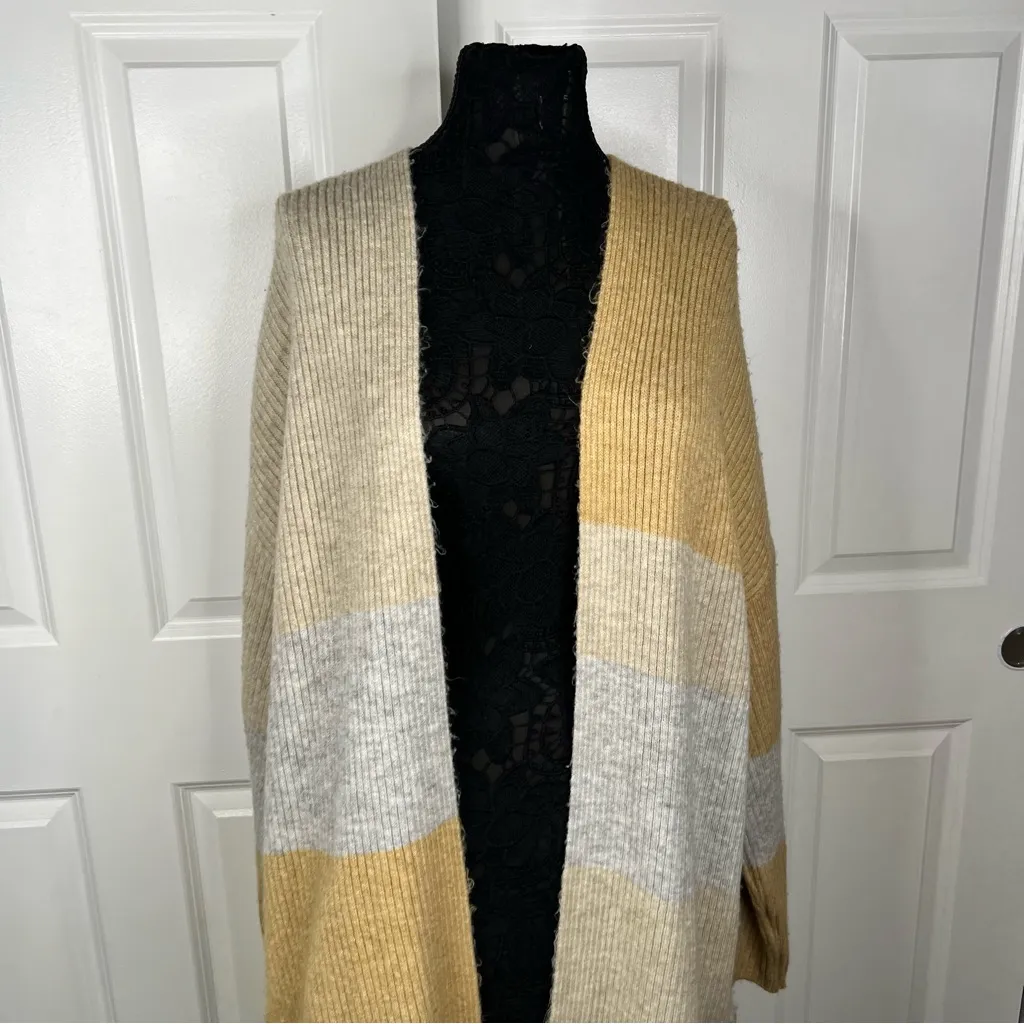 Sz M Topshop Maxi yellow and Gray Open Front Cardigan Flare Sleeves - Image 3