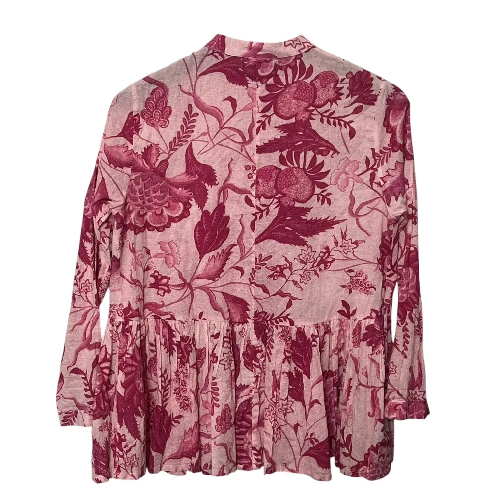 Tuckernuck Ro’s Garden Chanderi Top Size XS Pink Floral Cotton Button Blouse - Image 4