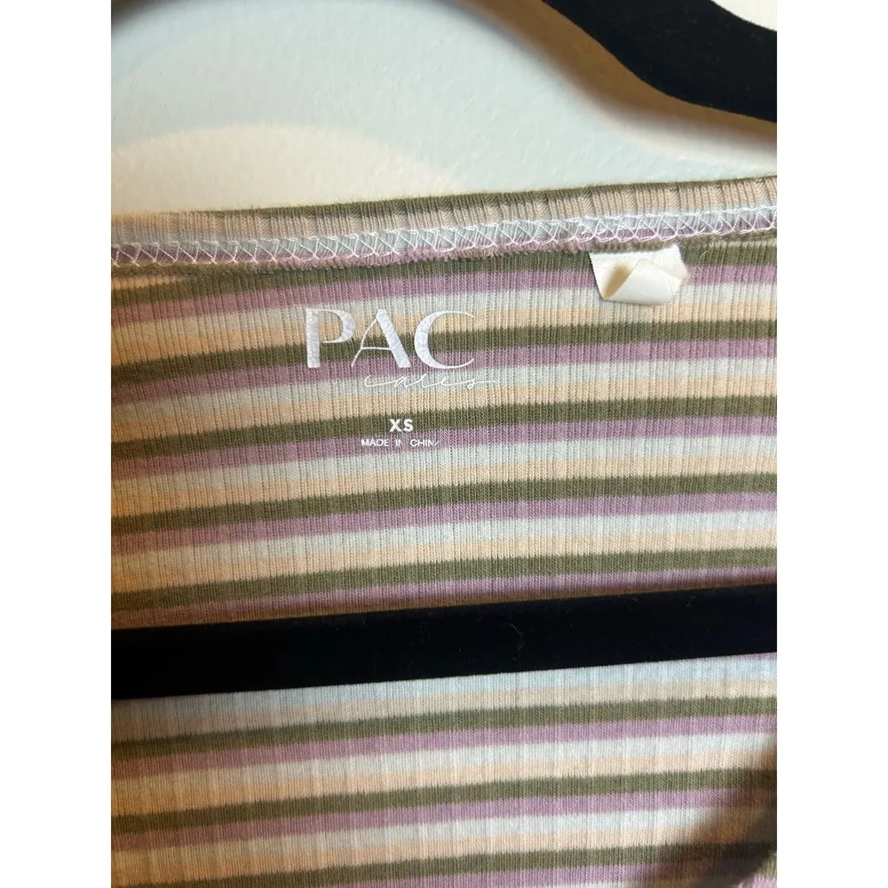 PAC Cares PacSun Size XS Cropped Ribbed 90s Y2K Top Muted Purple Green Beige - Image 3