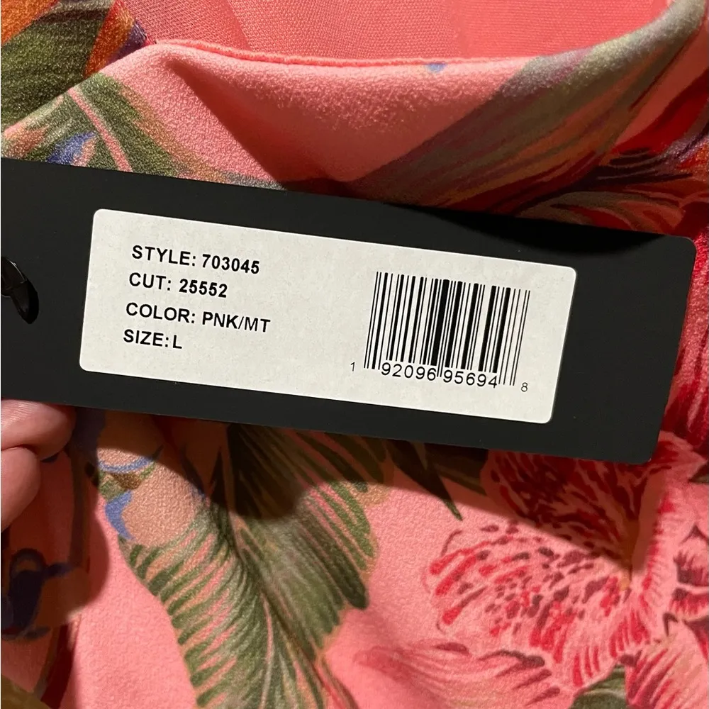 NWT BEBE Bodycon Halter Pink Tropical Dress Size L - Image 9