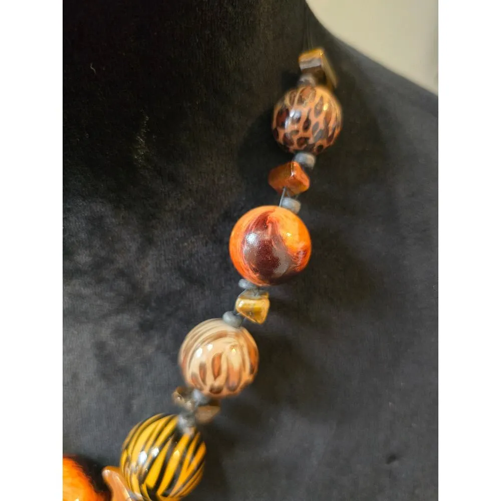 Women's Bold Animal Print Beaded Necklace with Tiger Eye and Lobster Clasp Gold - Image 3