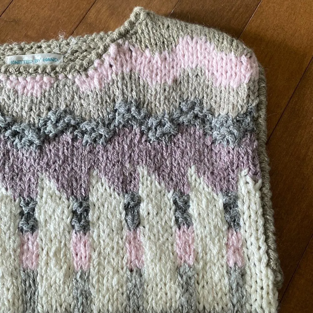 VINTAGE JAMIE SCOTT hand knit round neck vest pink gray purple size Large - Image 7