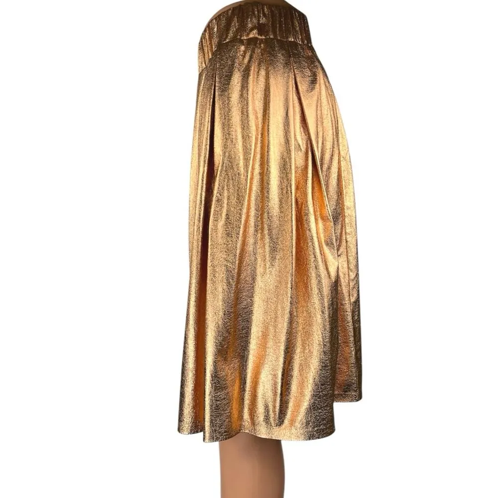 Anthropologie Moulinette Soeurs Gold Metallic High Waisted A Line Mini Skirt XS - Image 2