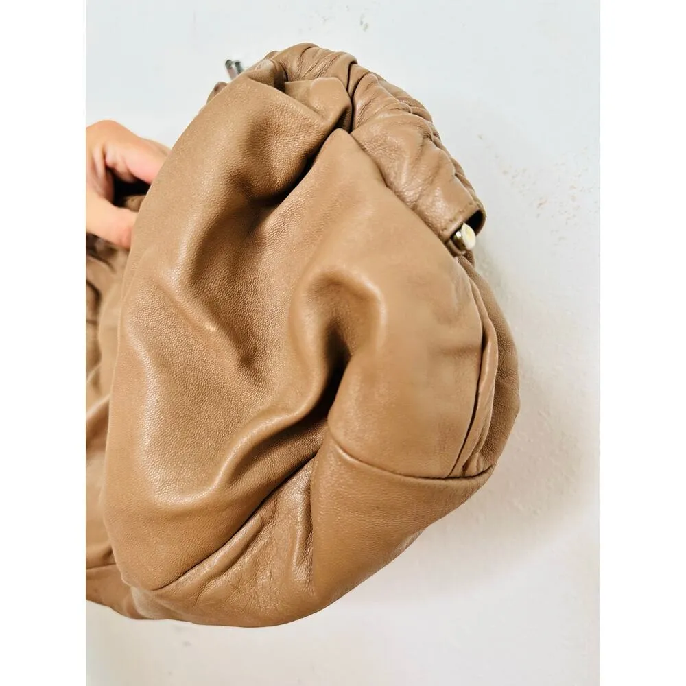 MANSUR GAVRIEL Caramel Tan Lambskin Cloud Clutch Ruched Top Bag Clutch Purse - Image 11