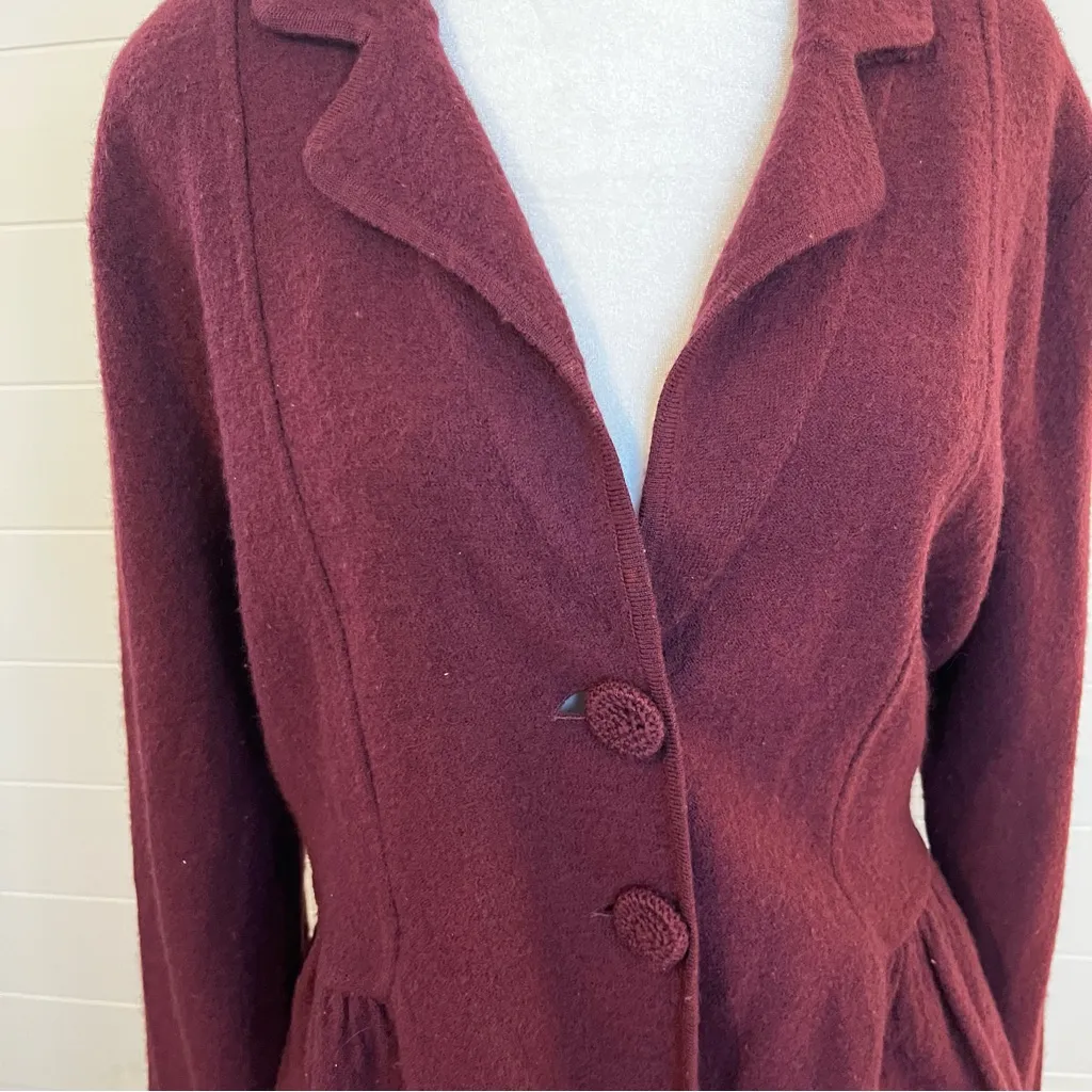 Elegant Burgundy Women's Blazer 100% Wool XL Buttons Minimalist Indie Clean - Image 3