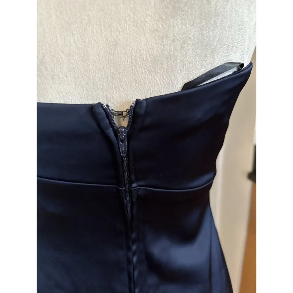 Vintage Cache Navy Blue Strapless Bandage Dress Pleated Sz 6 Party Prom READ - Image 5