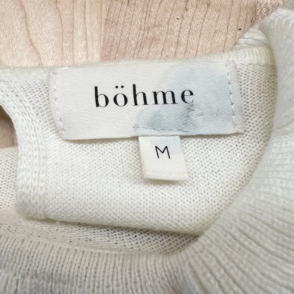 Böhme Striped Ruffled Neck Sweater Ivory White Black Size Medium - Image 7