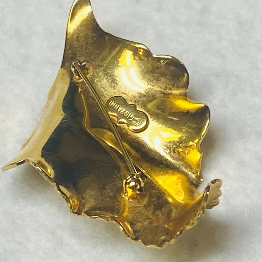 Giovanni Gold Tone Metal Jewelry Pin Brooch Textured Wave Curve Edges Vintage - Image 15