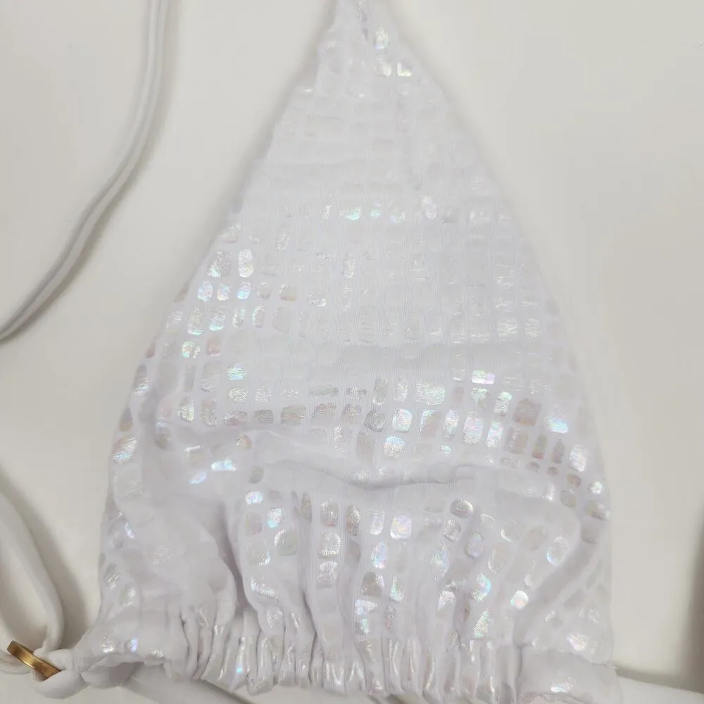 L*Space Brittany Triangle Bikini Top in Opal White Size Small NWT - Image 3