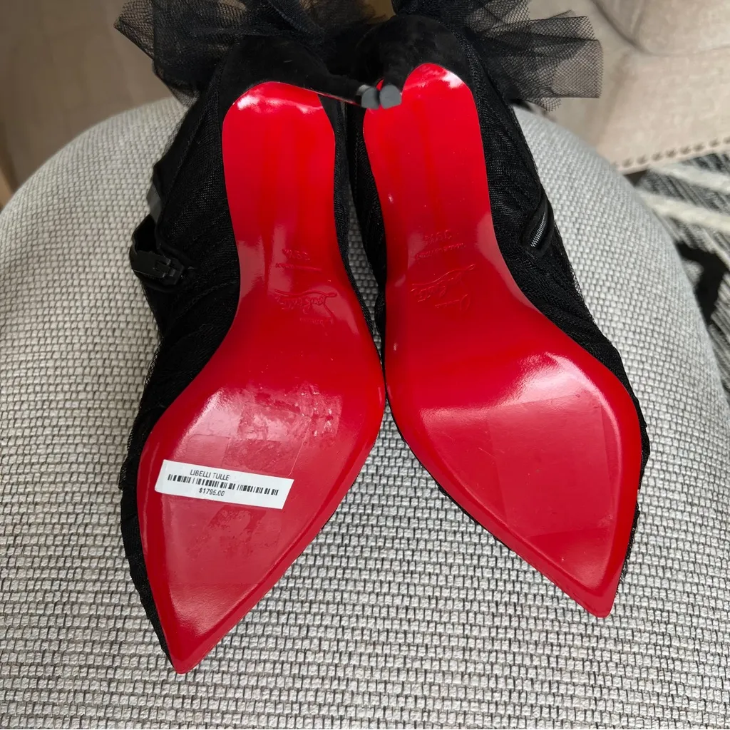 NWOB Christian Louboutin Libellibooty 100 Organza in Black Tulle - Image 9