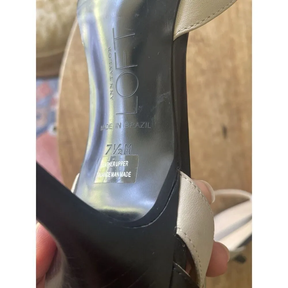 Ann Taylor LOFT Black Beige Leather Heels T-Strap Pumps 7.5M Made in Brazil - Image 9