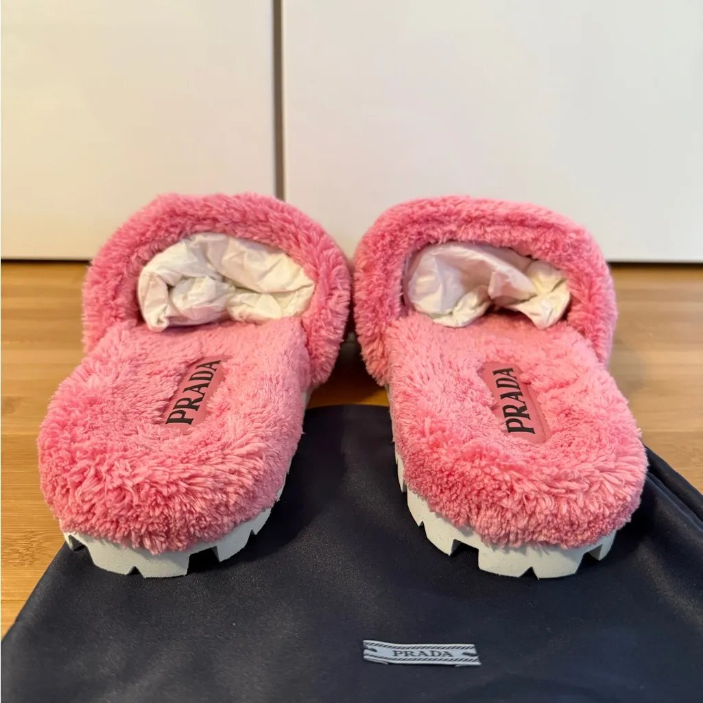 Prada Terrycloth Logo Embroidered Slide Sandals - Image 3