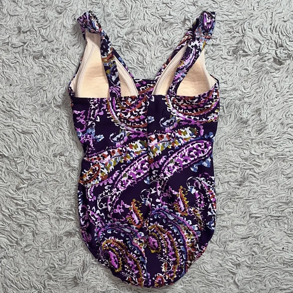 Lands End Swimsuit One Piece Slender Grecian Purple Paisley 6 - Image 3