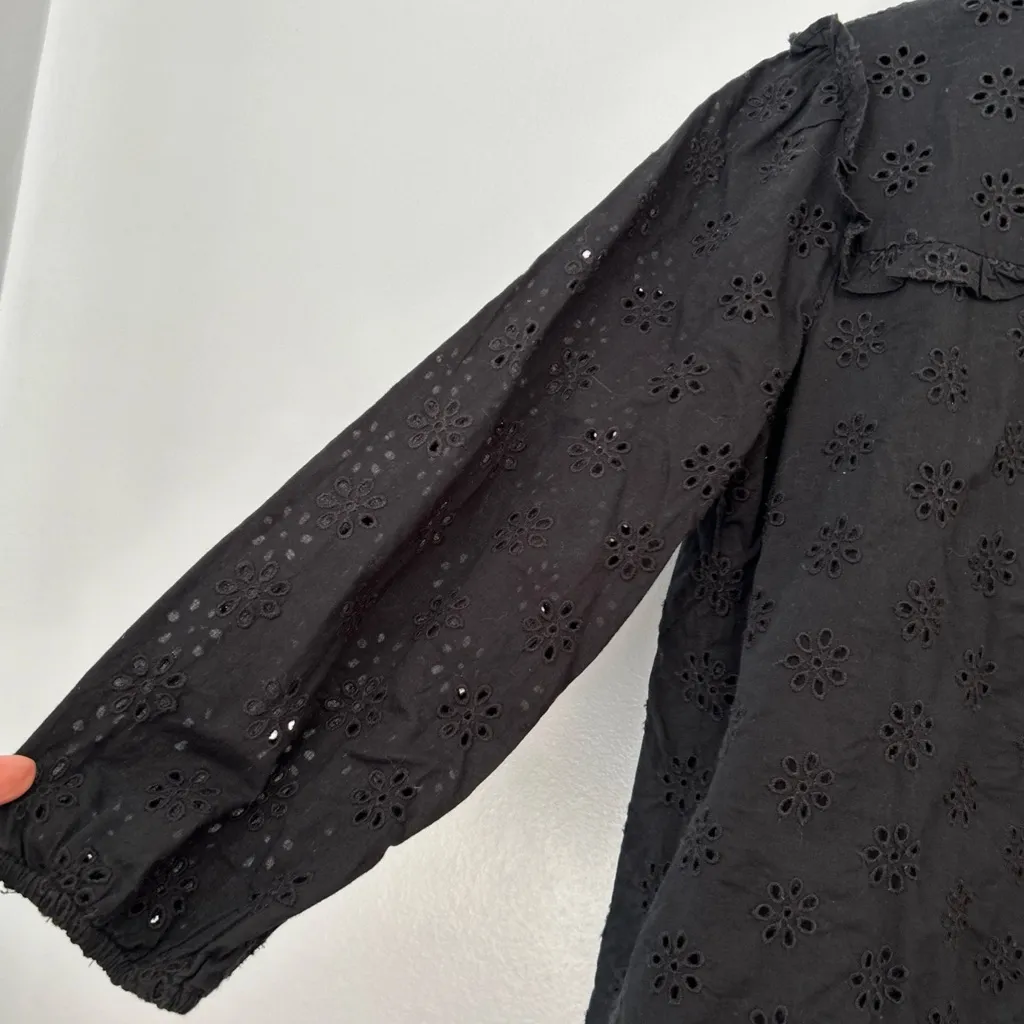 J. Crew Black Embellished Blouse with Mandarin Collar‎ - Image 3