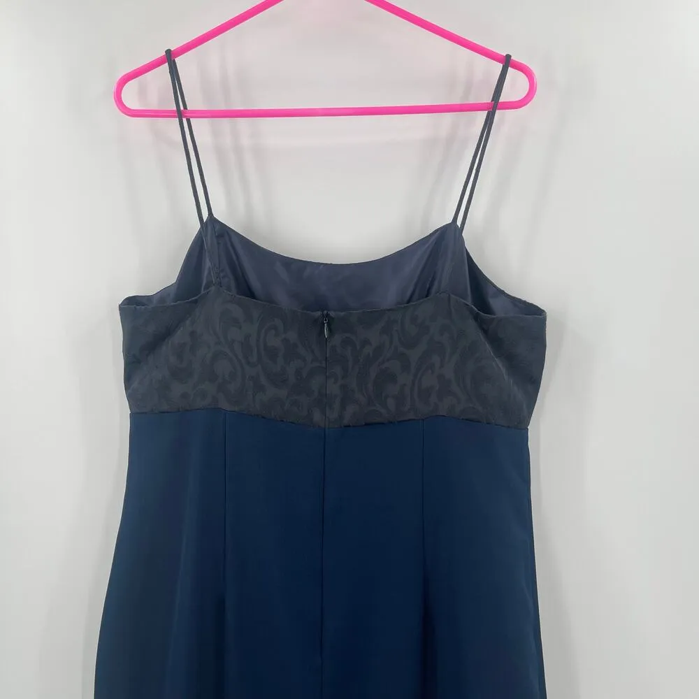 VON BRAMLETT Vintage Dress Size 16 Y2K 2000s Regency Glam Navy & Black Brocade - Image 6