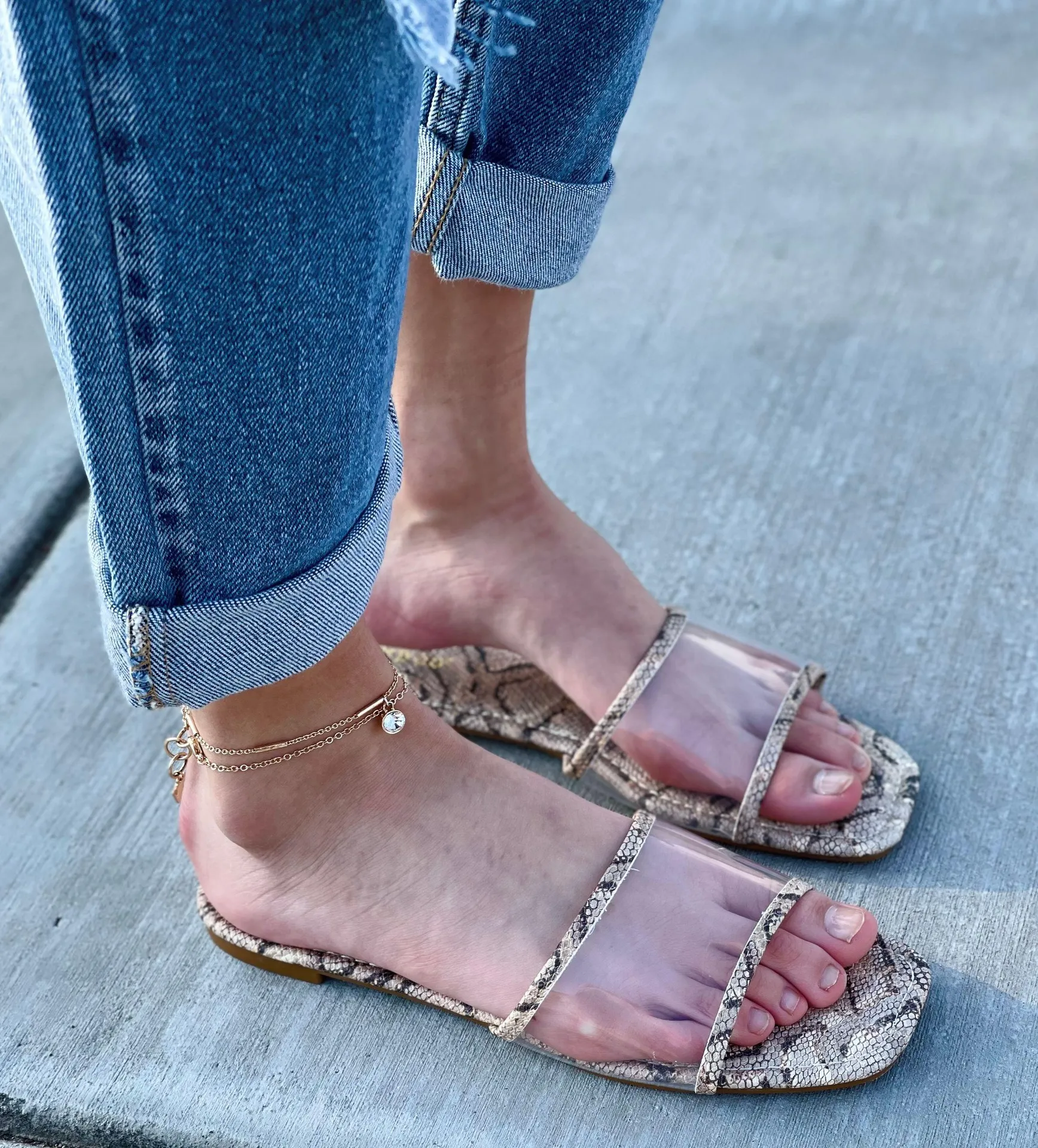 Clear Strap Snakeskin Sandals Brown Size 9 - Image 2