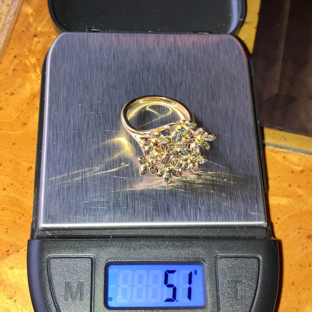 Natural Diamond Sterling Silver Cocktail Ring Size 7 Gold - Image 9