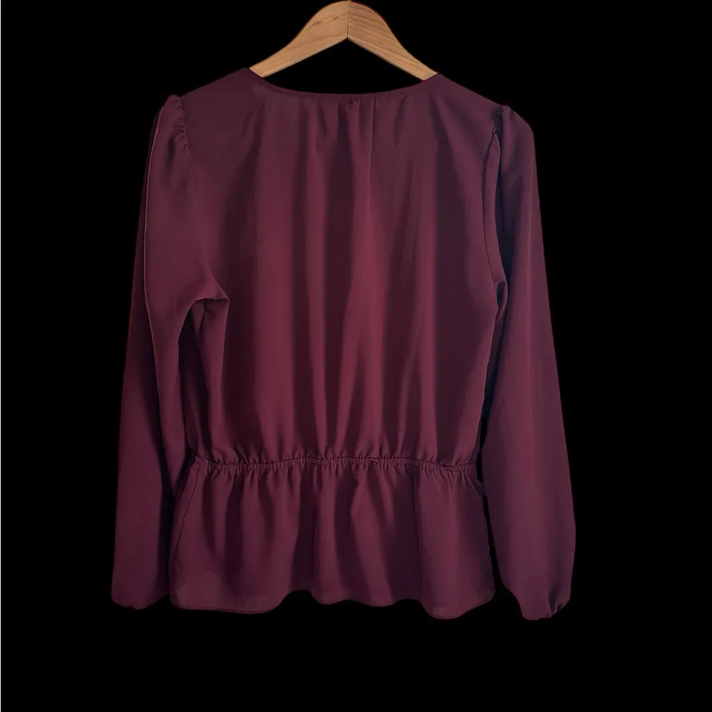 Nine West Deep Burgundy V-Neck Blouse - Image 2