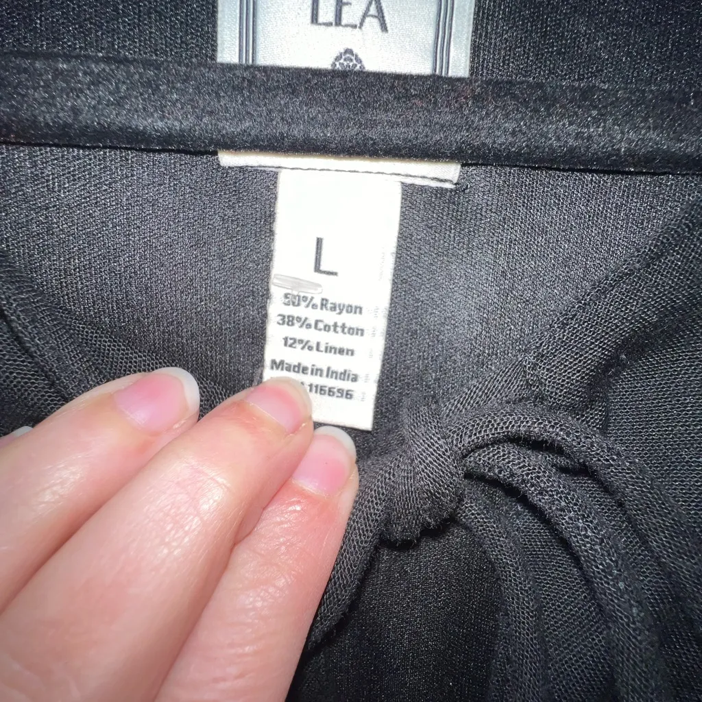 Anthropologie LEA Linen Cotton Blend Black Maxi Embroidered Dress Large - Image 2