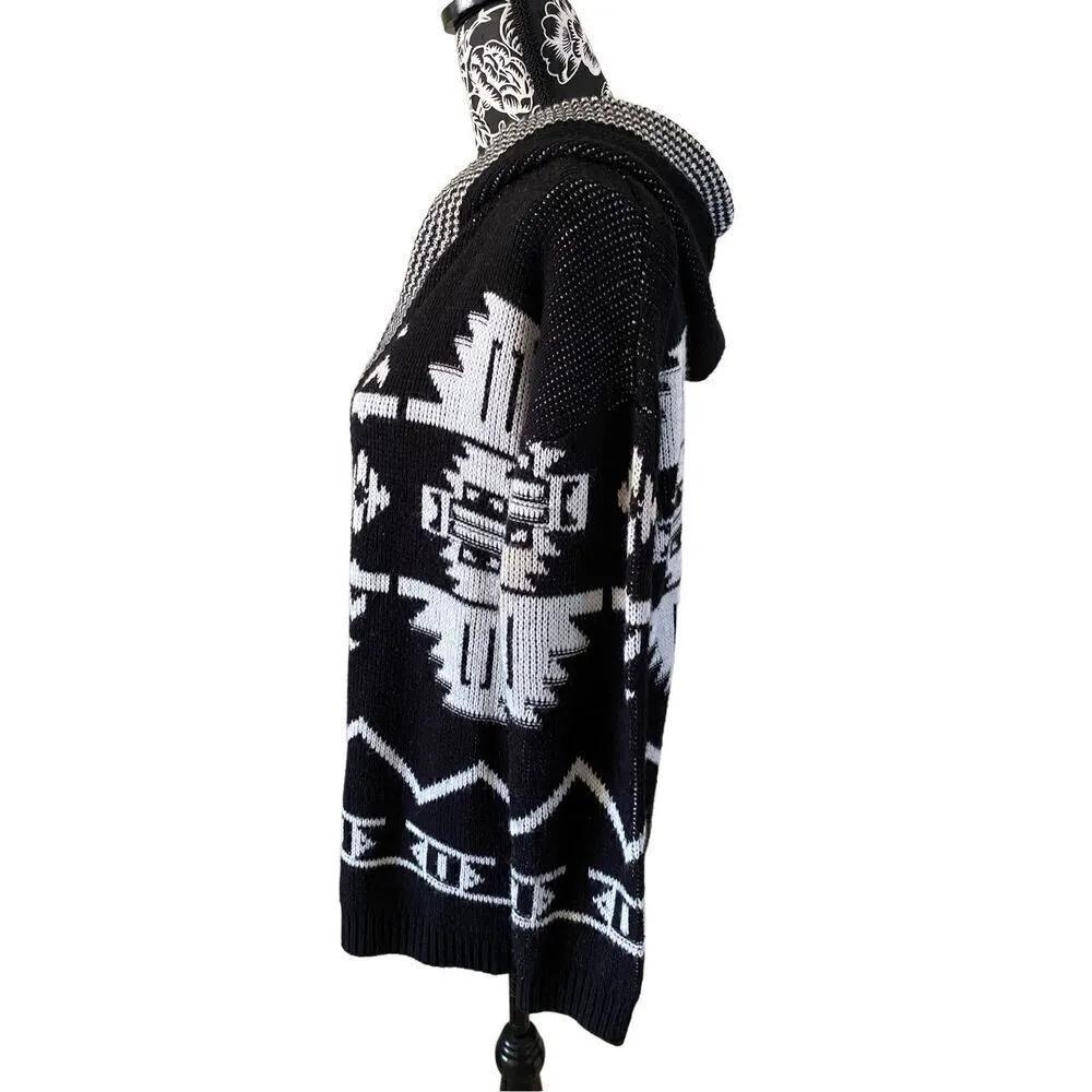 Pink Rose Hooded Cardigan Sweater Aztec Geometric School - Image 3