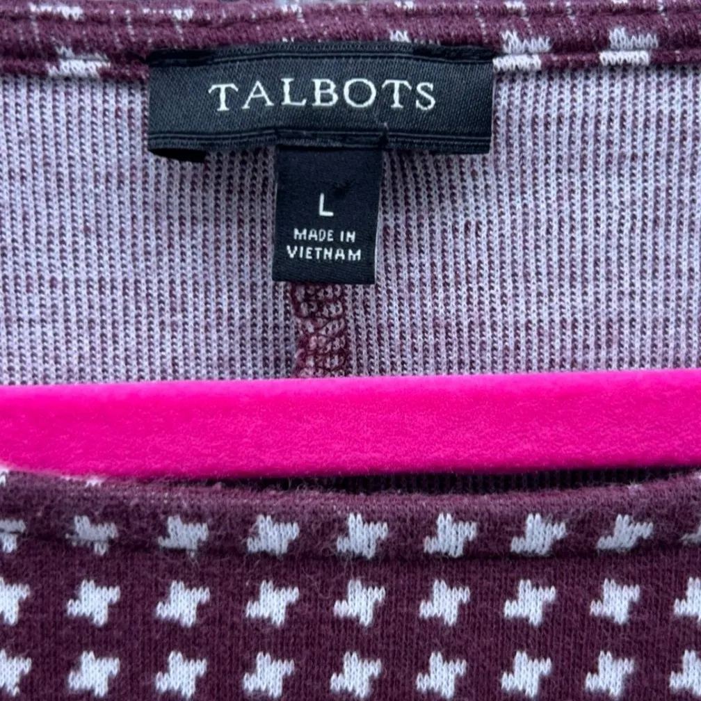 Talbots Womens Sweater Size L Maroon Houndstooth‎ 3/4 Sleeve Thick Cotton Knit - Image 9
