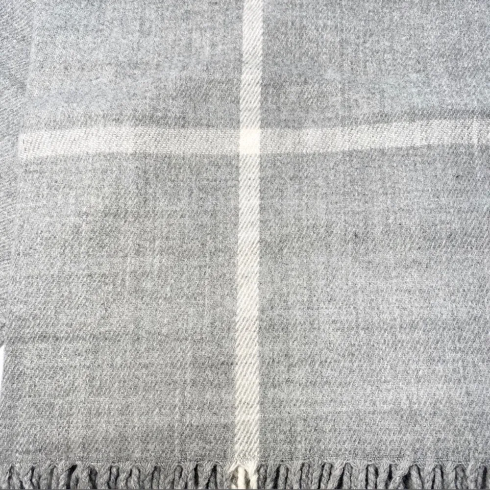 J.Crew  Windowpane Plaid Blanket Scarf Gray White - Image 3