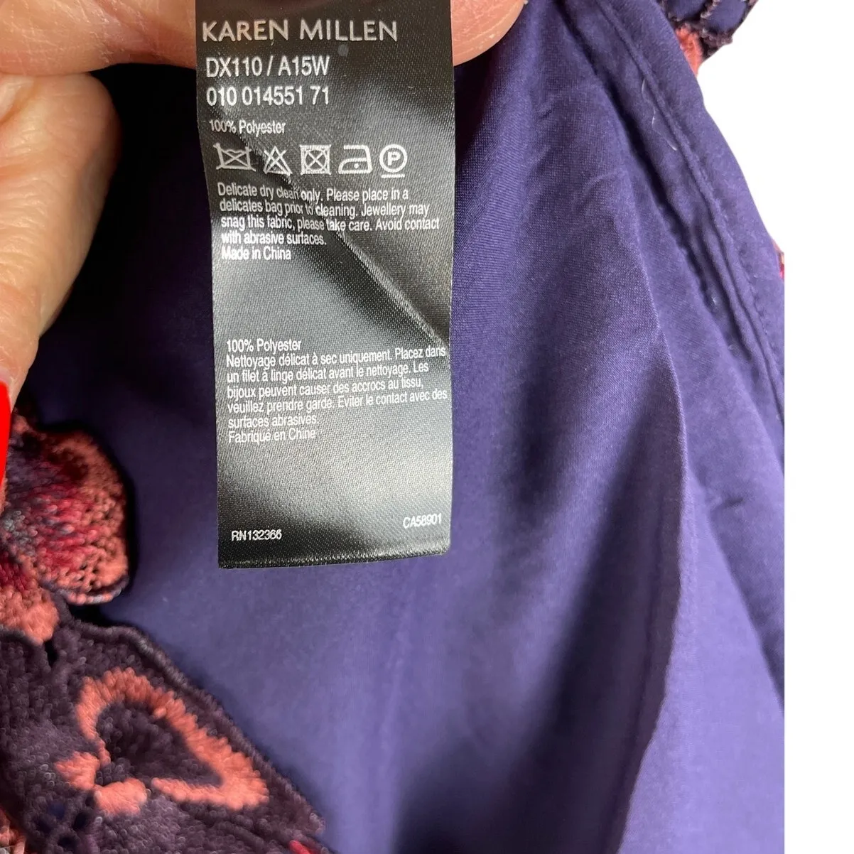 Karen Millen Purple‎ Floral Intracate Laced Dress Lined Size 8 - Image 9