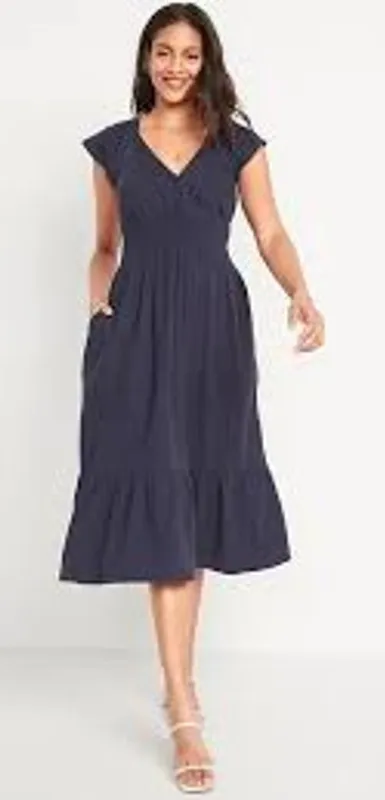 OLD NAVY Waist Defined Midi Dress FEMININE ROMANTIC NWT Smocked Small S Black - Image 2