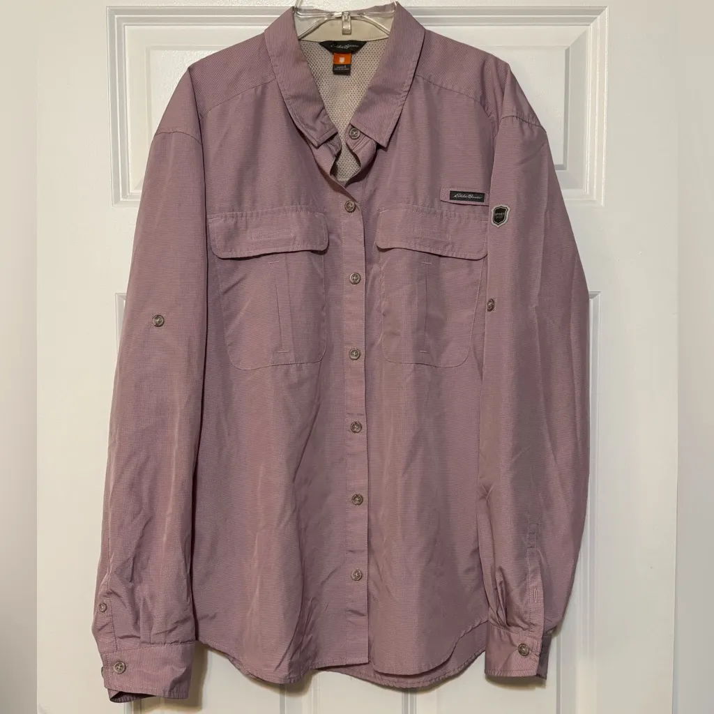 Women's Eddie Bauer Long Sleeve UPF Mauve Lilac Lightweight Field Shirt Large - Image 3