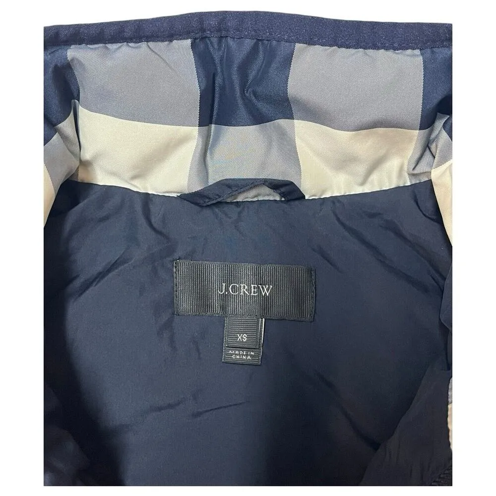 J Crew Down Puffer Vest Womens XS Plaid Quilted Zip Front High Neck Preppy Blue - Image 3