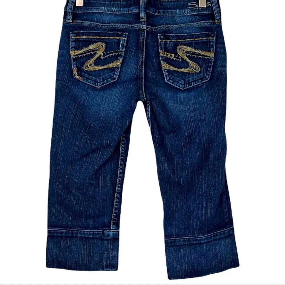 Silver Jeans Elyssa Dark Wash Contrast Stitch 6" Low Rise Capri Jeans Size 24 - Image 2