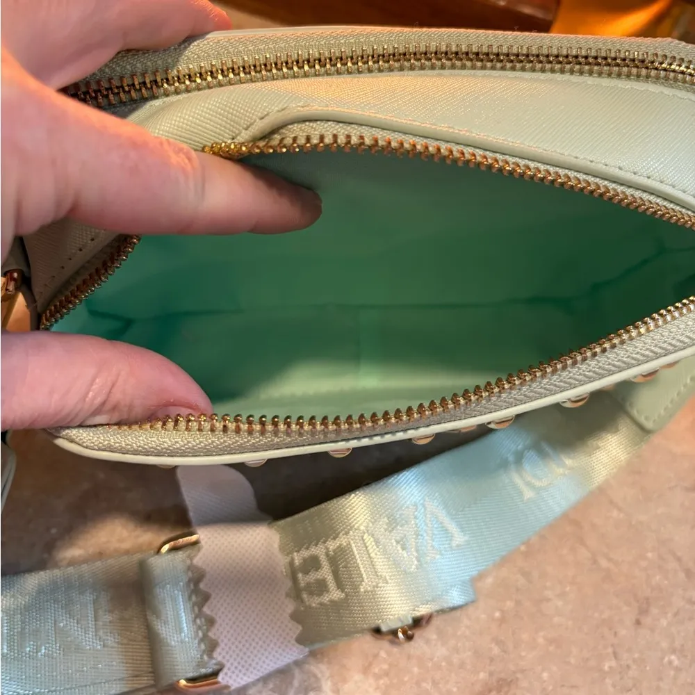 Valentino Orlandi mint green double zip crossbody wide strap V logo studded NEW! - Image 7