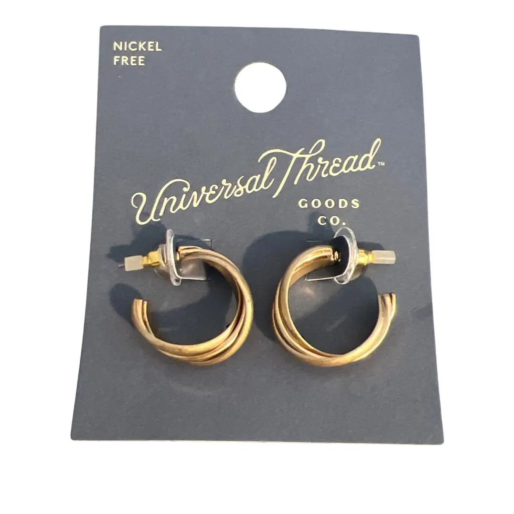 Universal Thread 3 Pair Gold Tone Earrings Pierced Hoops Nickel Free New on Card - Image 2