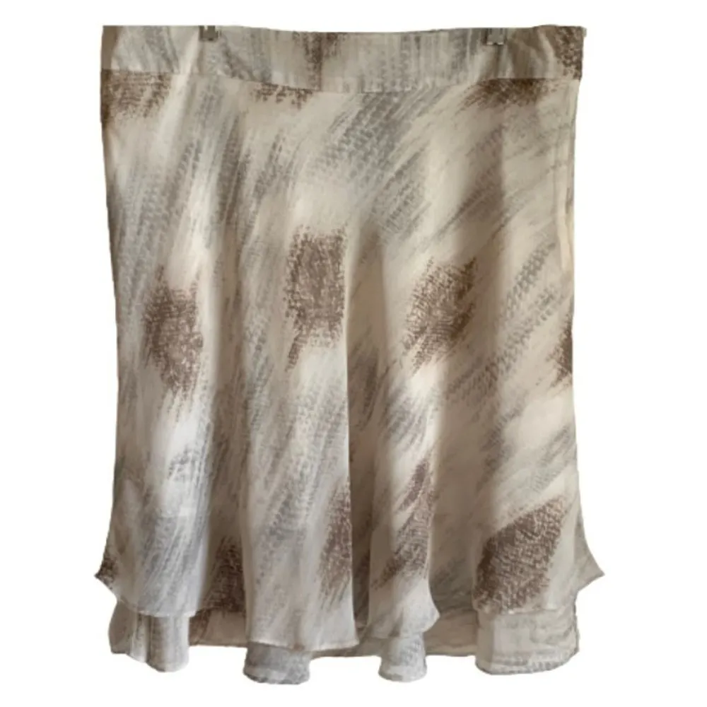 Darjoni Skirt Cream Brown Gray Flowy Chiffon Layered Knee Length Skirt Size 16 - Image 11