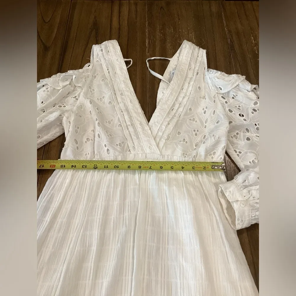 IRO Meila eyelet white cotton mini cold shoulder Longsleeve Mini dress 38 nwt - Image 5