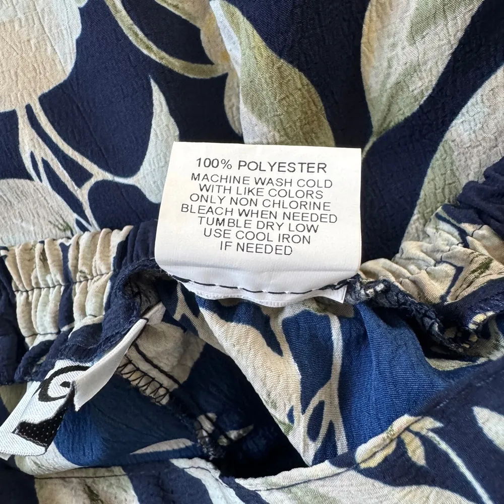 Vintage ‘00s Briggs Navy & Cream Floral Print Elastic Waist A-Line Maxi Skirt - Image 9