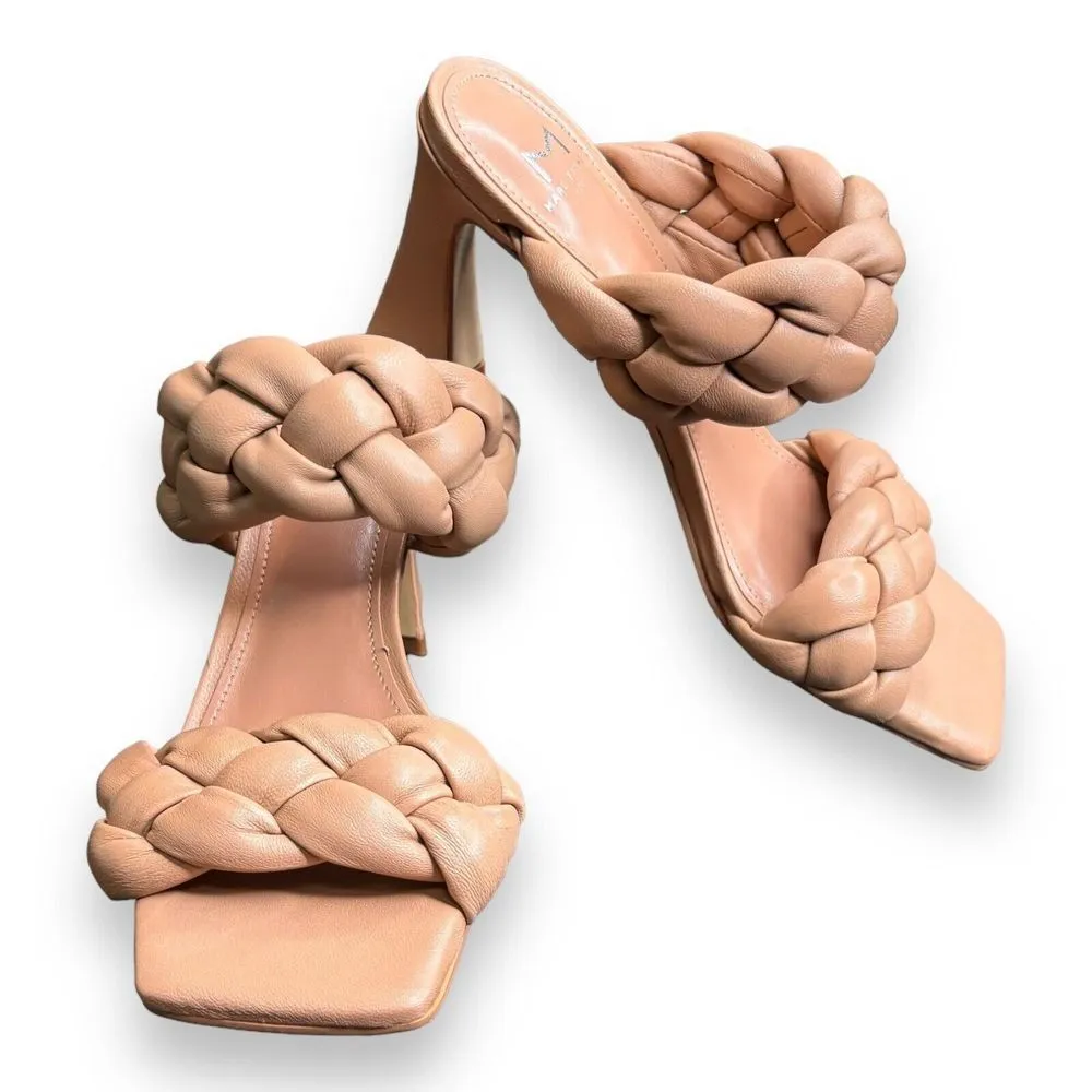 Marc Fisher Womens Hammy Heeled‎ Sandal 5.5M Leather Chunky Woven Straps Tan - Image 6