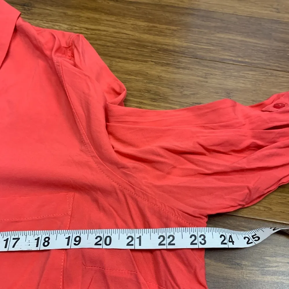 Skies Are Blue Curvy Button Down Top Women 1X Pink Roll Tab Sleeve Pocket Blouse - Image 8