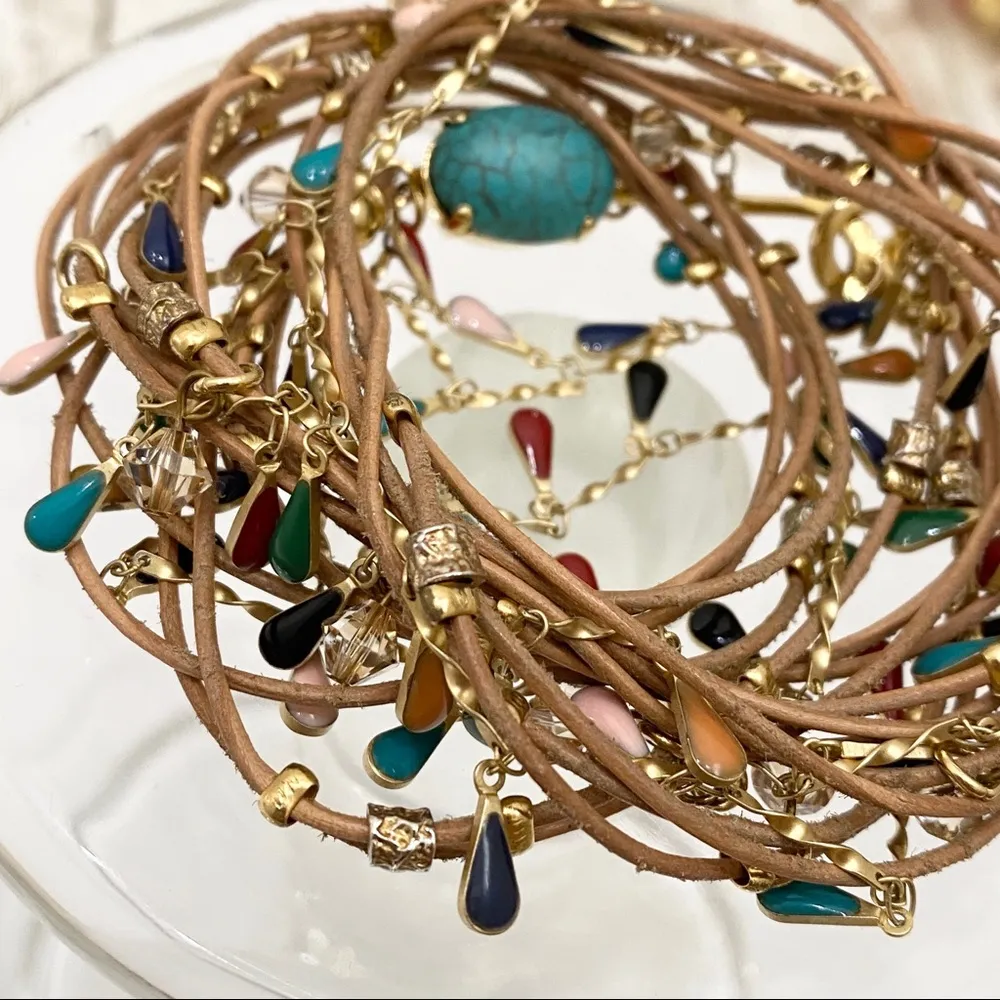 Cord Enamel Charms Bead Multi Strand Necklace Gold - Image 9