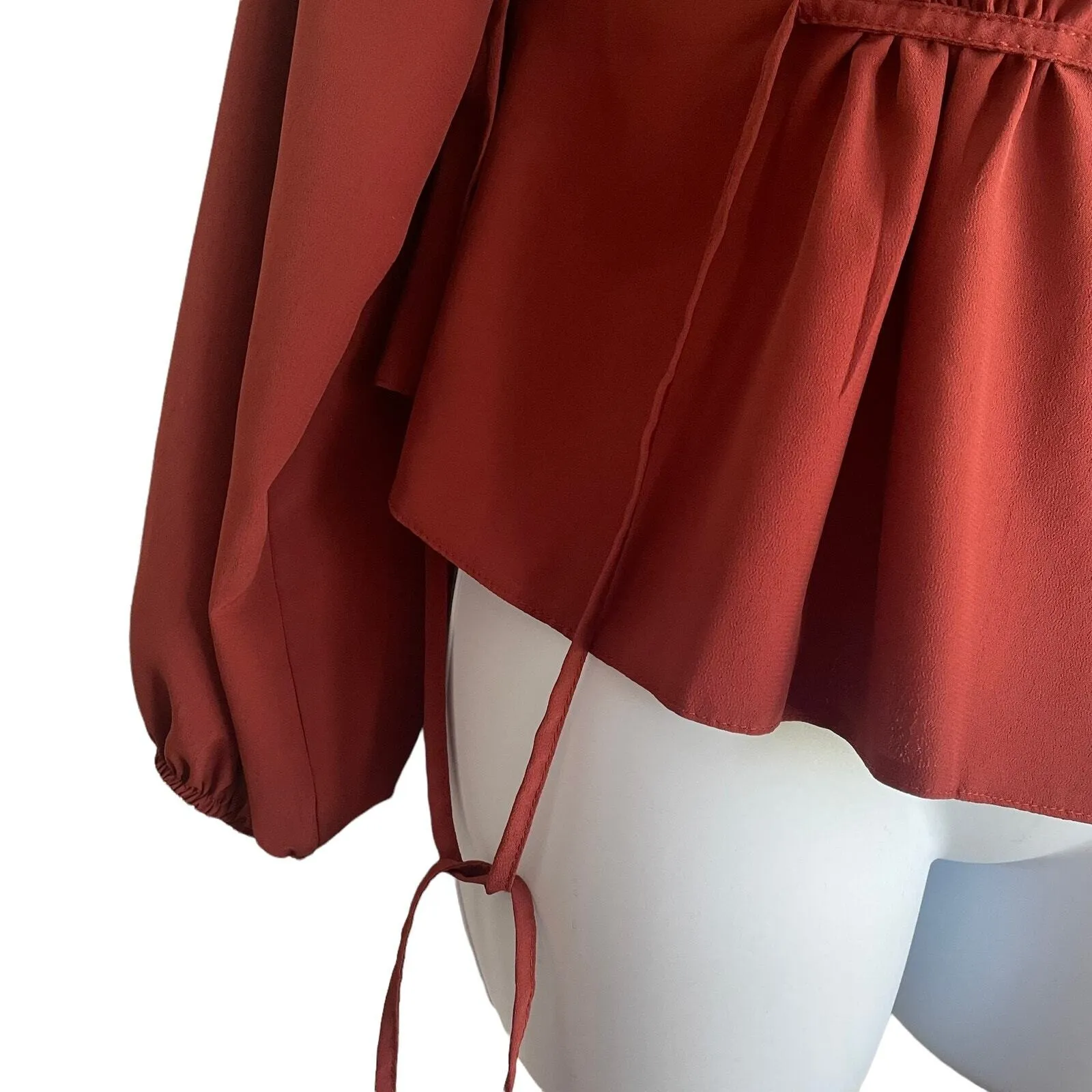 TOPSHOP Women Top 4 Rust Adjustable‎ Tie Waist Button Up Cottagecore Romantic - Image 4