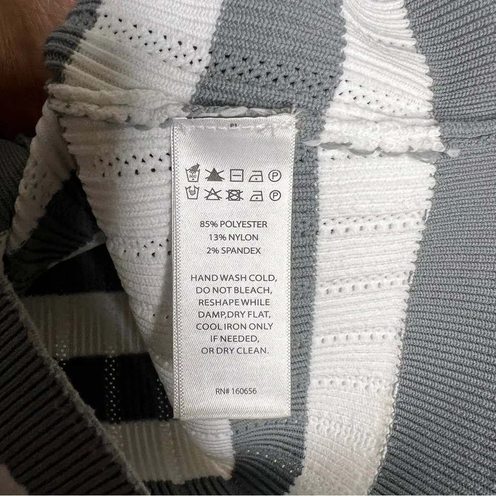 Happily Grey Pointelle Stretch‎ Knit Striped Ribbed High Neck Halter Tank Top Gray Size L - Image 6