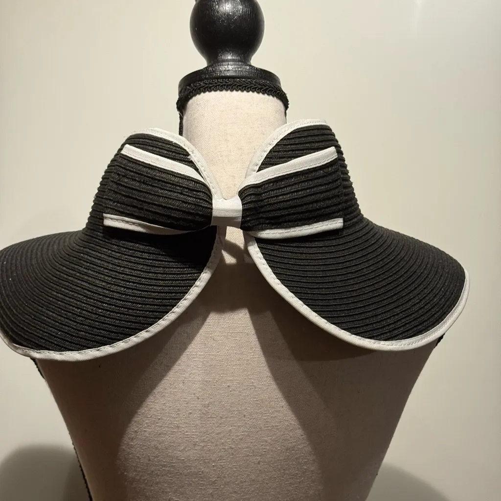 HBY Miami paper straw visor style hat Gorgeous ribbed hat with back bow Black - Image 5